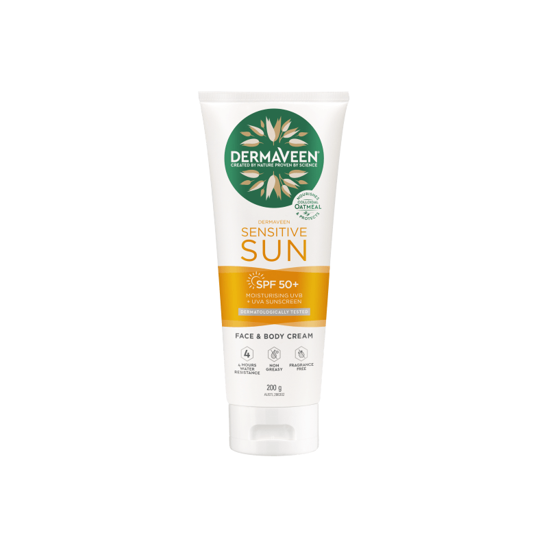 DermaVeen Sensitive Sun SPF50+ Moisturising Face & Body Sunscreen 200g ...