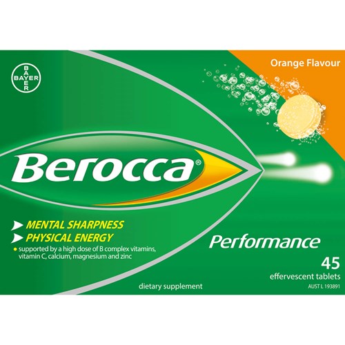 Berocca Orange Flavour Energy Vitamin C B1 B2 B3 B5 B12 & Magnesium - 45  Tablets
