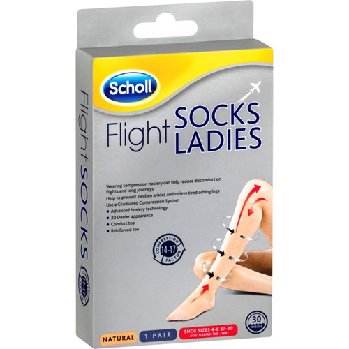 Scholl Flight Socks Compression Hosiery Ladies 6-8 Natural